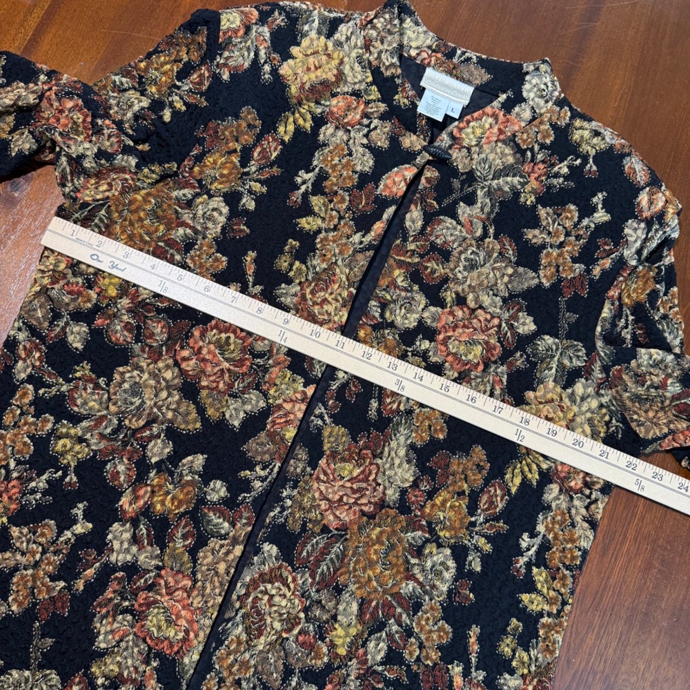 Coldwater Creek Womens Jacket Large Black Floral Tapestry Toggle Vintage Boho - Picture 9 of 10